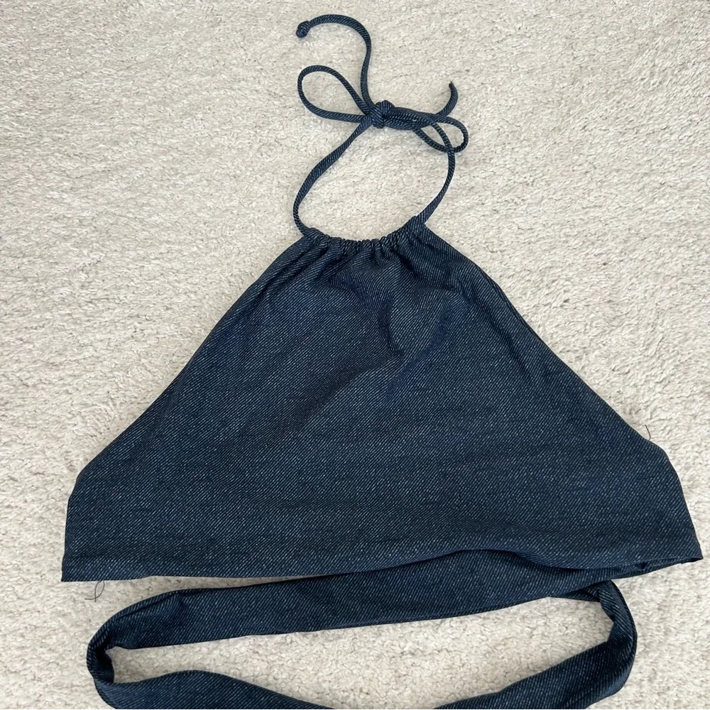 L*SPACE Denim Look Halter Bikini Top